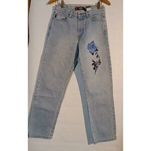 Vintage Bongo Jeans Women's 5 Light Wash Embroidered Tapered 27 x 28 Mid Rise